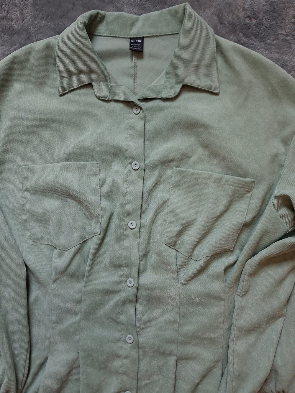 Women’s Button Front Sage Green  Shirt Dress Shacket Shein Large Soft Corduroy - Picture 3 of 6